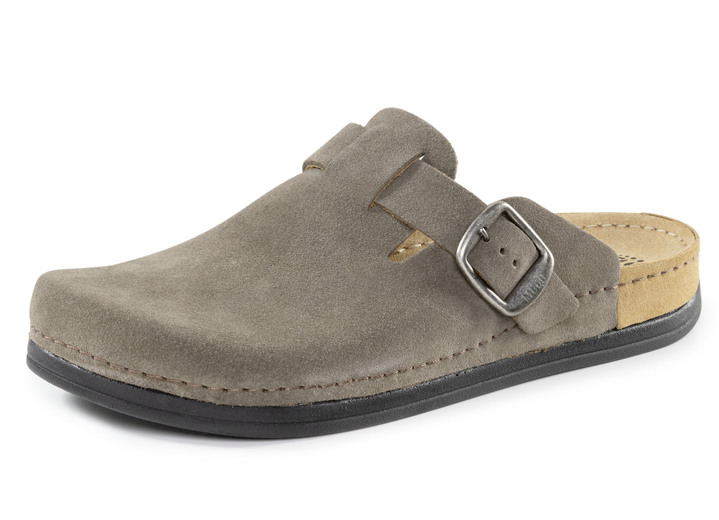 Sandalen & slippers - Mubb klomp gemaakt van het beste rundsuède, in Größe 040 bis 046, in Farbe DONKERTAUPE Ansicht 1
