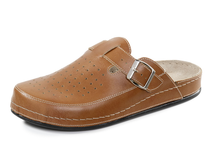 Sandalen & slippers - Pantolette aus Nappaleder mit luftiger Perforation, in Größe 041 bis 046, in Farbe COGNAC Ansicht 1