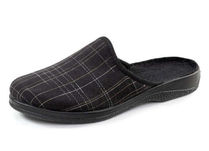Huisschoenen - Slippers gemaakt van geruit textiel, in Größe 040 bis 046, in Farbe ZWART-BRUIN Ansicht 1