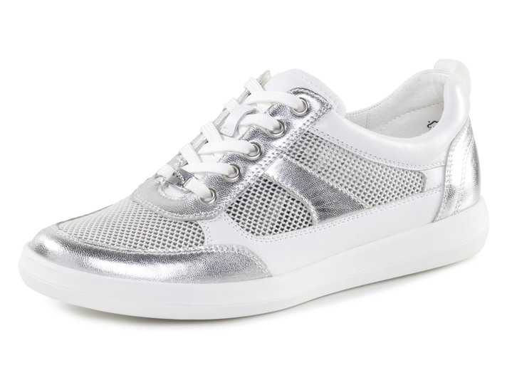 Instappers & veterschoenen - ELENA EDEN sneakers van nappaleer en luchtig textiel in mesh-look, in Größe 3 1/2 bis 8, in Farbe WEISS-SILBER Ansicht 1