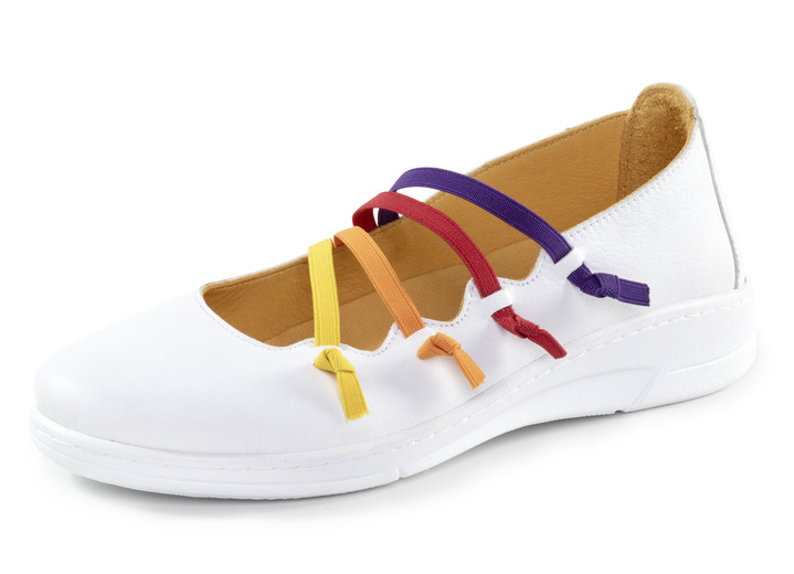 Instappers & veterschoenen - Andrea Conti pantoffels met kleurrijke, decoratieve elastische banden, in Größe 036 bis 042, in Farbe WIT Ansicht 1