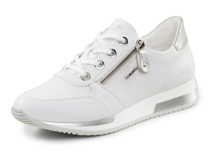 Instappers & veterschoenen - Remonte sneakers met veters en glinsterende zilveren contrastrand, in Größe 036 bis 042, in Farbe WIT Ansicht 1