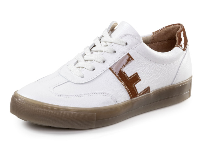 Instappers & veterschoenen - ELENA EDEN vetersneakers van generfd nappaleer, in Größe 036 bis 042, in Farbe WIT-BRUIN Ansicht 1