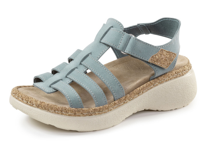 Sandalettes & slippers - Sandaal met beugelband en kurkgarnituur, in Größe 036 bis 042, in Farbe BLAUW Ansicht 1