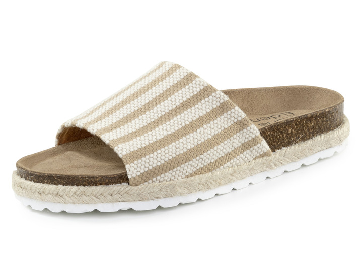Sandalen & slippers - ELENA EDEN muiltjes gemaakt van grof geweven textielmateriaal, in Größe 036 bis 042, in Farbe BEIGE-WEISS Ansicht 1