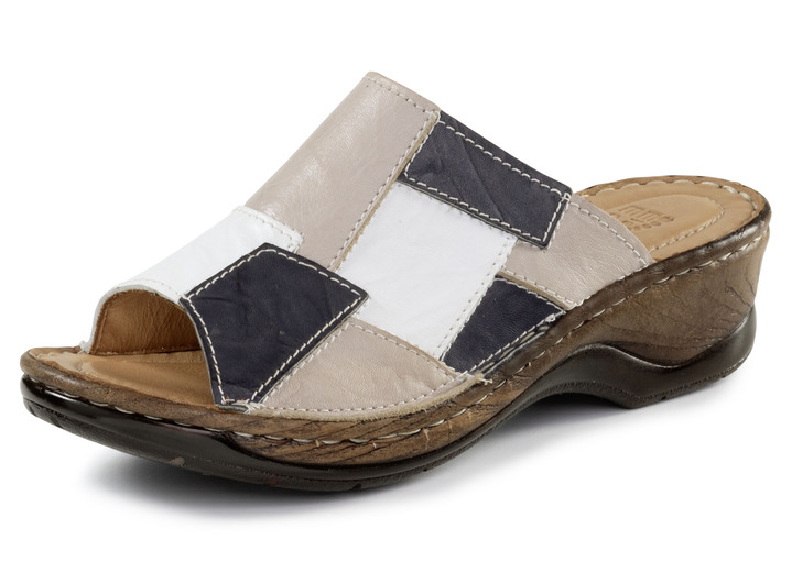 Sandalettes & slippers - Muiltjes van ELENA EDEN met een subtiele gekreukelde structuur, in Größe 036 bis 041, in Farbe TAUPE-MARINE-WEISS Ansicht 1
