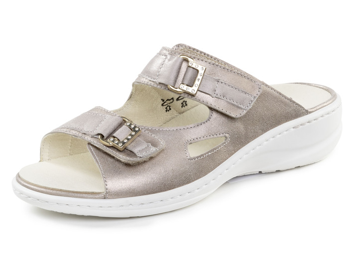 Sandalen & slippers - Ranger-muilezel met metalen sieraden met strass-steentjes, in Größe 3 1/2 bis 8, in Farbe ANTIKGOLD Ansicht 1