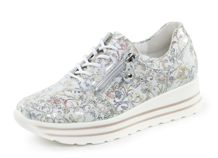 Instappers & veterschoenen - Waldläufer sneakers gemaakt van nubuckleer met bloemenprint, in Größe 3 1/2 bis 8, in Farbe EISBLAU-BUNT Ansicht 1
