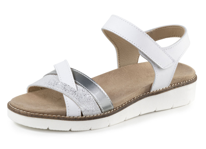 Sandalen & slippers - ELENA EDEN Sandale aus teilweise glänzend geprägtem Nappaleder, in Größe 036 bis 042, in Farbe WIT-ZILVER Ansicht 1