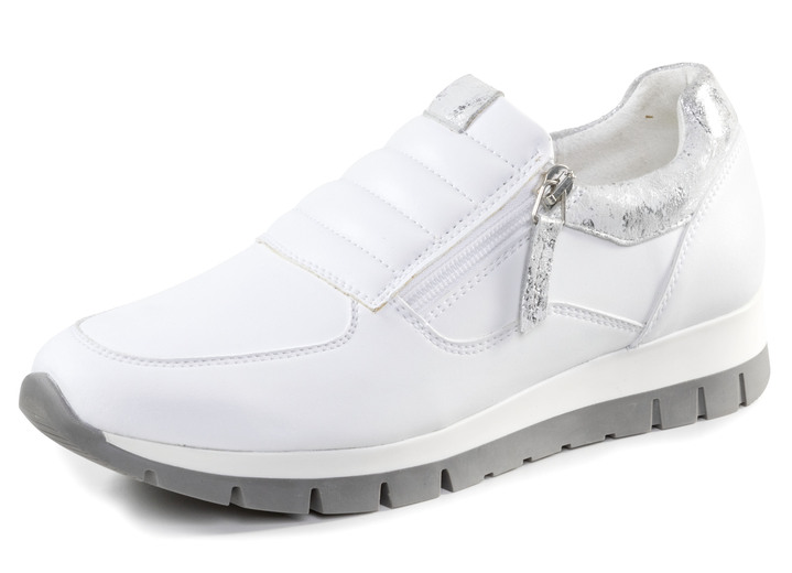 Instappers & veterschoenen - ELENA EDEN sneakers gemaakt van nappaleer en zilvergrijs suède met reliëf, in Größe 036 bis 042, in Farbe WEISS Ansicht 1