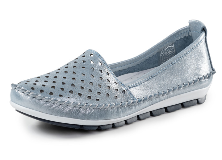 Instappers & veterschoenen - Gemini mocassinpantoffels van zacht, glanzend reliëf nappaleer, in Größe 036 bis 042, in Farbe JEANS Ansicht 1