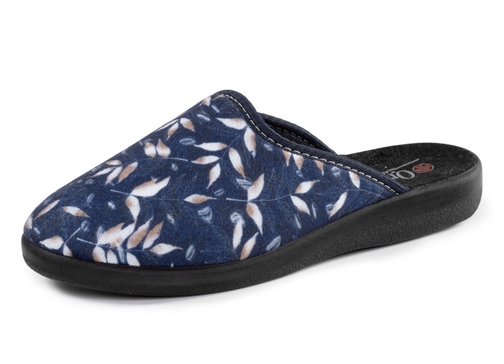 Huisschoenen - Set van 2 pantoffels van fluweelzacht, bedrukt textielmateriaal, in Größe 036 bis 042, in Farbe 1X BLAU, 1X BORDEAUX Ansicht 1