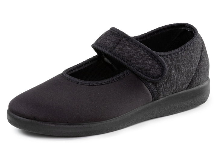 Huisschoenen - Clipschoen van zacht, deels gemêleerd textielmateriaal, in Größe 036 bis 042, in Farbe SCHWARZ Ansicht 1