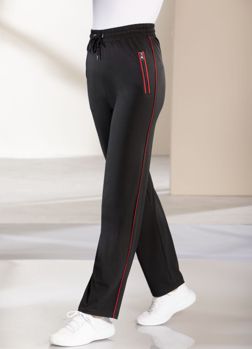 Vrijetijds pantalons - Casual broek met contrasterende biezen, in Größe 019 bis 050, in Farbe ZWART Ansicht 1