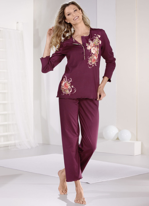 Pyjama's & shorties - Pyjama met gebogen manchetten, in Größe 036 bis 054, in Farbe BORDEAUX