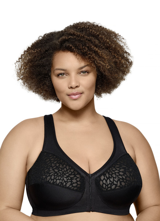 BH zonder beugel - Glamourise steunbeha met praktische sluiting aan de voorkant, in Größe 090 bis 120, in Cup C, in Farbe SCHWARZ Ansicht 1