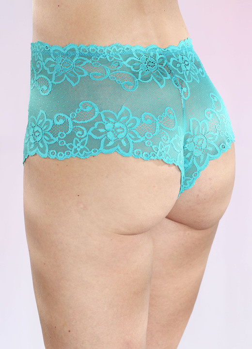 Hot dessous - Set van drie elastische kanten broeken, in Größe 036 bis 050, in Farbe TÜRKIS Ansicht 1