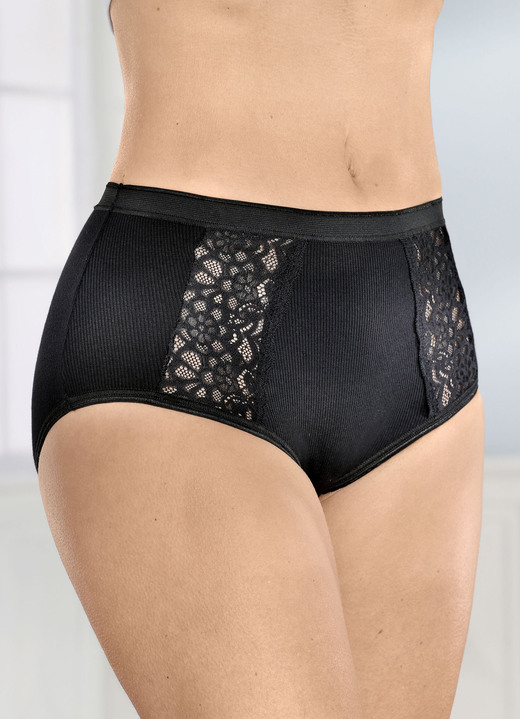 Slips - Set van vier slips met kanten inzetstukken, in Größe 038 bis 052, in Farbe 2X SCHWARZ, 2X WEISS Ansicht 1