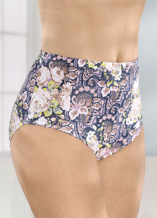 Slips - Vijfpack slips met kleurrijk printdesign, in Größe 038 bis 056, in Farbe JEANSBLAU-ROSÉ-BUNT Ansicht 1