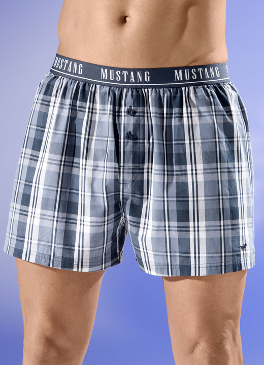 Pants & boxershorts - Set van twee boxershorts, in Größe 004 bis 008, in Farbe 1X BLAU-WEISS, 1X UNI RAUCHBLAU Ansicht 1
