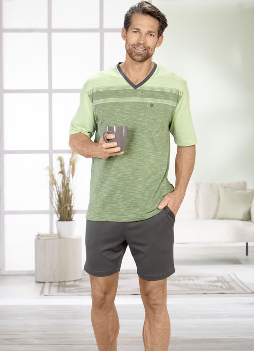 Shorties - Hajo Klima comfort shorty met V-hals, in Größe 046 bis 062, in Farbe GRÜN-GRAU Ansicht 1