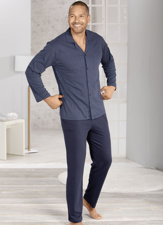 Pyjama's - Pyjama met knoopsluiting bovenaan, in Größe 046 bis 060, in Farbe MARINE Ansicht 1