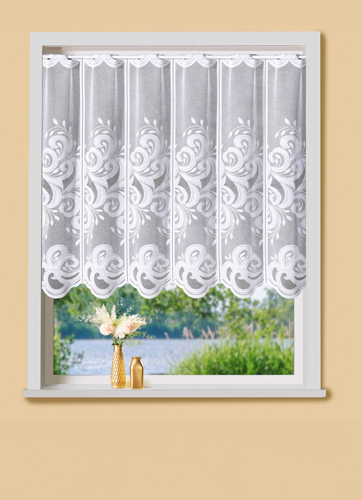 Korte gordijnen - Klein raamgordijn met doortrekstang, in Größe 120 (80x100cm) bis 125 (100 x 150 cm), in Farbe WEISS