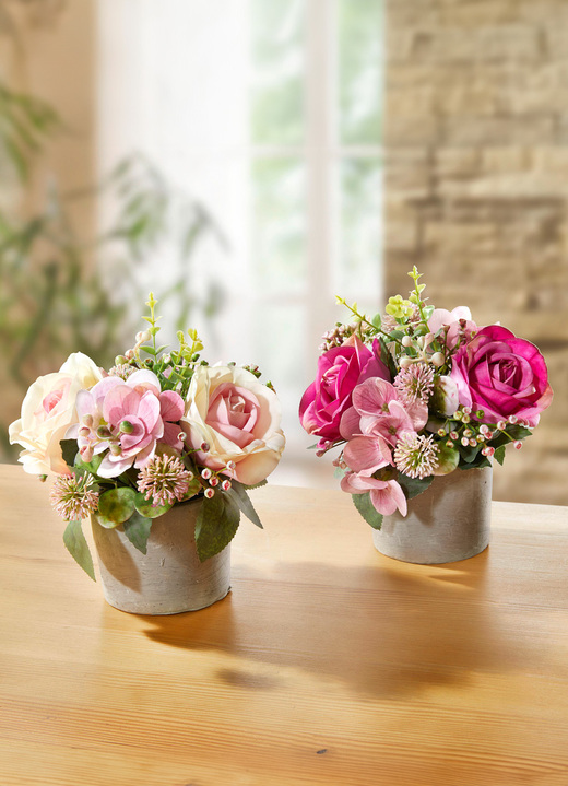 Kunst- & textielplanten - Roos/hortensia arrangement, set van 2, in Farbe ROSA-PINK