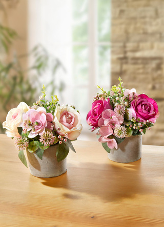 Roos/hortensia arrangement, set van 2