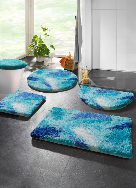 Badmatten - Badkamerset in superzachte kwaliteit van Grund, in Größe 100 (Matje, halfrond 50/80 cm) bis 112 (Toiletdekselafdekking 47/50 cm), in Farbe BLAU Ansicht 1