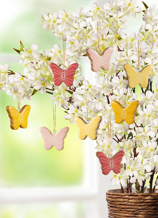 Pasen - Vlinderhangers set van 8, in Farbe ROSA-GELB-NATUR