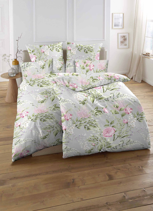 Beddengoed - Biberna beddengoedset in renforcé kwaliteit, in Größe 111 (40/80 cm + 135/200 cm) bis 115 (80/80 cm + 155/220 cm), in Farbe GRAU-BUNT