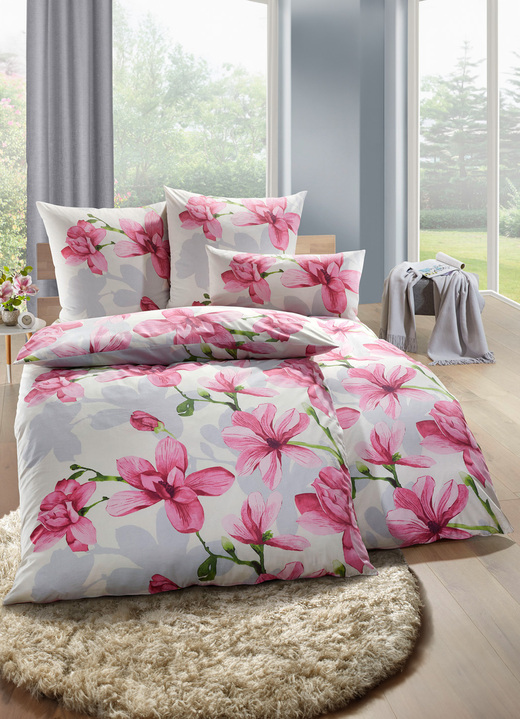 Beddengoed - beddengoedset met weelderig magnolia-ontwerp, in Größe 111 (40/80 cm + 135/200 cm) bis 115 (80/80 cm + 155/220 cm), in Farbe MULTICOLOR