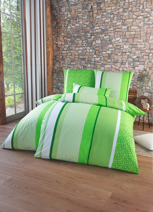 Beddengoed - Dubbelzijdig bedrukt beddengoedset in Renforcé-kwaliteit, in Größe 111 (40/80 cm + 135/200 cm) bis 412 (4-delige voordelige set), in Farbe GRÜN Ansicht 1