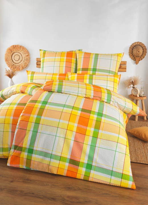 Beddengoed - Seersucker beddengoedset van Florella, in Größe 111 (40/80 cm + 135/200 cm) bis 115 (80/80 cm + 155/220 cm), in Farbe TERRA-GELB Ansicht 1