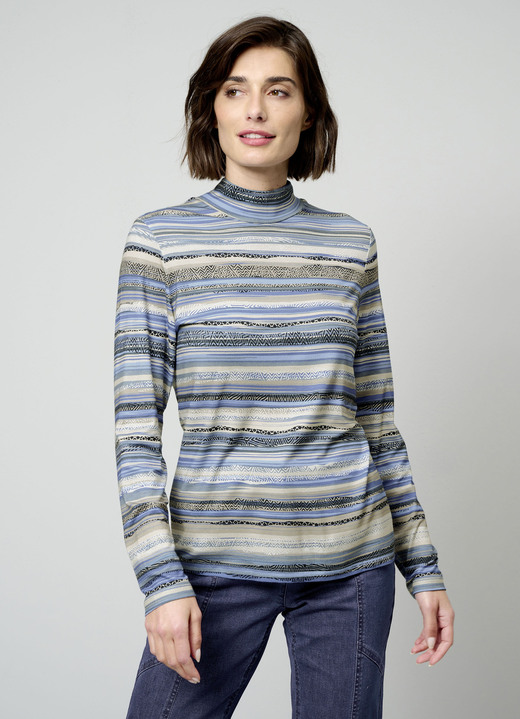 Shirts - Shirt met korte rits, in Größe 038 bis 052, in Farbe LICHTBLAUW-TAUPE Ansicht 1