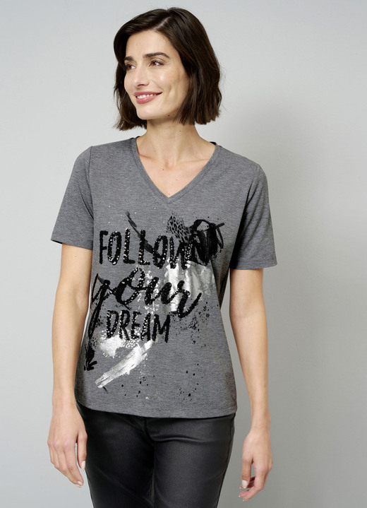 Shirts - Shirt met uitgebreide paillettenversiering, in Größe 038 bis 048, in Farbe MOEDER GRIJS-ZWART Ansicht 1