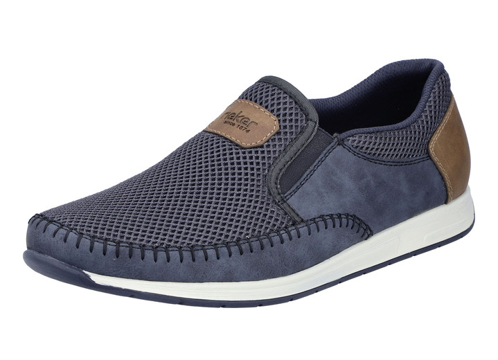 Instappers & veterschoenen - Rieker pantoffels met hakrand, in Größe 040 bis 046, in Farbe BLAU-BRAUN Ansicht 1