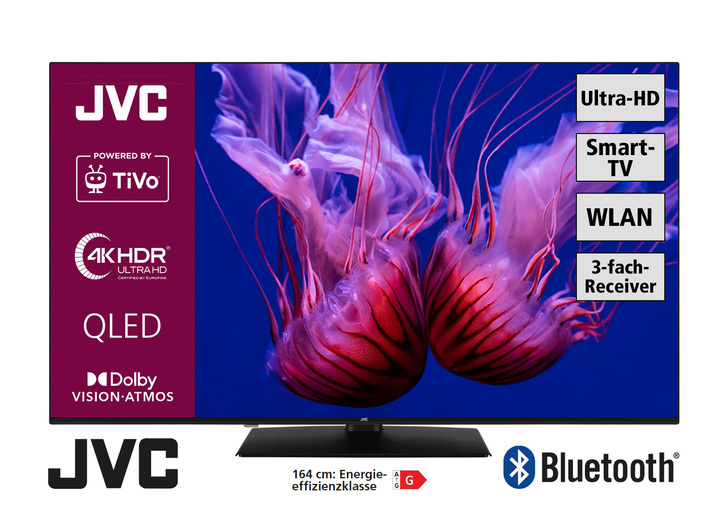 TV - JVC LT-65VUQ3455 4K Ultra HD Smart QLED-tv, in Farbe ZWART Ansicht 1