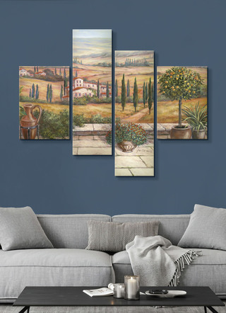 Foto, 4 delen, getiteld Terras in Toscane