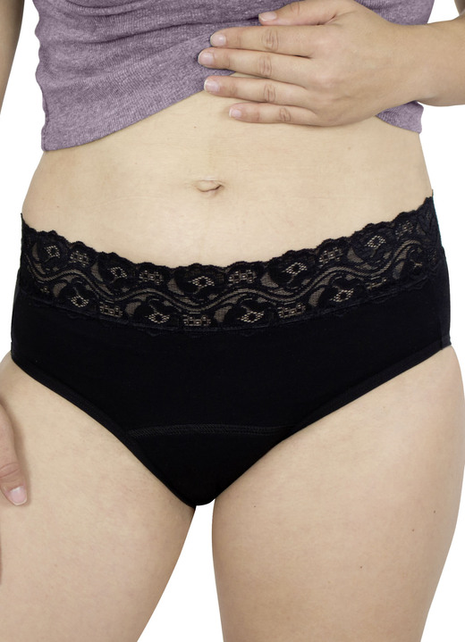 Incontinentie - Hydas dames hygiëne slip met kant, in Größe 1 (38/40) bis 5 (54/56), in Farbe ZWART, in Ausführung Damesslip met kant Ansicht 1