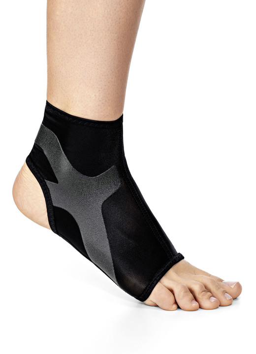 Bandages - Enkelondersteuning met geïntegreerde tapes, in Größe L (24-29 cm) bis S (17-22 cm), in Farbe SCHWARZ-GRAU, in Ausführung enkelgewricht rechts