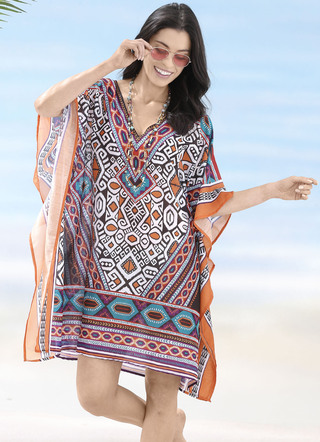 Sunflair tuniek met geplaatst printdessin, licht transparant