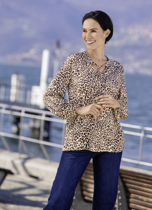 Tunieken - Tuniek met strikjes, in Größe 036 bis 054, in Farbe BEIGE-TAUPE-SCHWARZ-BUNT Ansicht 1
