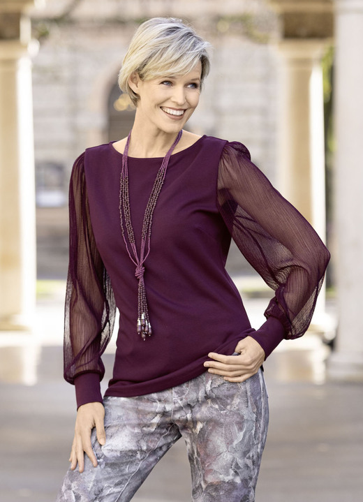 Lange mouw - Shirt met lange, geplooide chiffonmouwen, in Größe 036 bis 052, in Farbe BORDEAUX Ansicht 1
