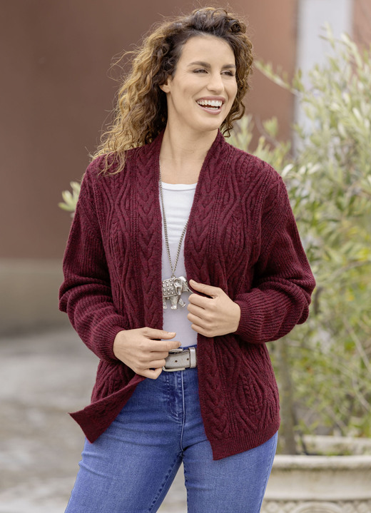 Gebreide jasjes - Cardigan met parelaccenten, in Größe L(44/46) bis XXL(52/54), in Farbe BORDEAUX Ansicht 1