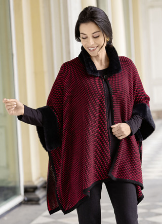 Poncho met imitatiebontrand