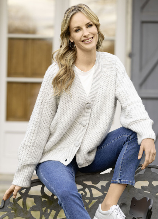 Gebreide jasjes - Grof gebreid vest, in Größe L(44/46) bis XXL(52/54), in Farbe GRIJS MOTIEF Ansicht 1
