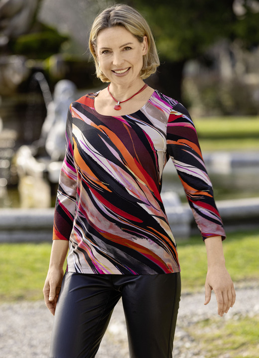 3/4-mouw - Shirt met all-over print 3/4-mouw - Shirt met all-over print, in Größe 038 bis 054, in Farbe SCHWARZ-ROT-MULTICOLOR