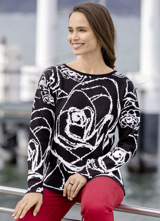 Truien - Trui in jacquardmotief, in Größe L(44/46) bis XXL(52/54), in Farbe SCHWARZ-ECRU Ansicht 1